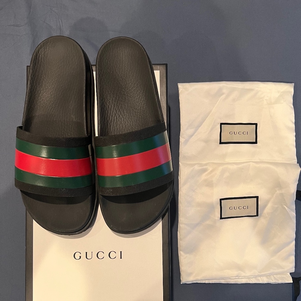 Gucci Men’s Web Rubber Slide Sandal
